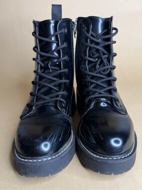 Madden Girl Black Patent Lace-Up Combat Boots